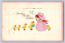 Easter Postcard Loving Easter Wishes Victorian Girl Directing Singing Ducks A670 picture