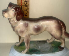 Vint Ceramic/Porcelain Dog on Platform-Hand Painted-6 1/2 Inch W @ Base-5 1/2 T picture