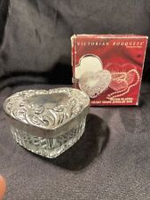 Vtg 1989 GODINGER VICTORIAN BOUQUETS Silver Plate Glass Heart Trinket Box 3.5