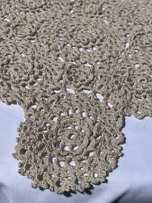 Vintage French 9’X9’ crochet textile handmade bed cover 3D Flower Medallion King picture
