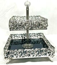 Zeyve 2-Tiered Mirrored Silver Serving Display picture