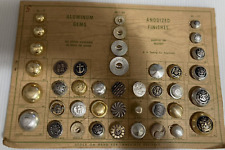 Vtg Salesman Sample 41 Buttons Card Aluminum & Anodized Silver Gold picture