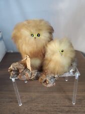 Vintage 70s Wooly Whooos Owls Figure Critters Googly Eyes on Burl Wood Two Owl picture