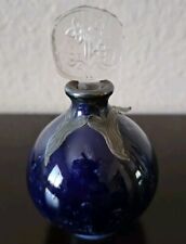 Vintage Cobalt Blue Ceramic Perfume Bottle Crystal Stopper Silver Overlay picture