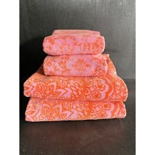 Vintage Lot of 4 Fieldcrest Pink Orange Floral Hand and  Bath Towels Retro picture