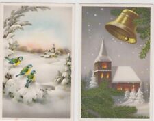 GOD JUL / MERRY CHRISTMAS. Winter Scene, Birds, Church, Bell. Norway. Used picture