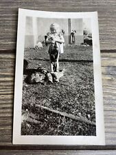 Vintage Black And White Photo Girl Farm Chickens  picture