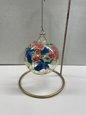 Vintage De Carlini Italy Clear Glass Christmas Ornament Hand Painted Blue Floral picture