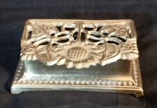 VINTAGE SOLID BRASS ART NOUVEAU SUNFLOWER DOUBLE ROLL POSTAGE STAMP HOLDER picture