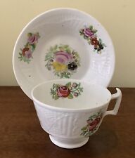 Early Antique Cup Saucer Victorian Hand Painted Roses With Embossed Pattern picture
