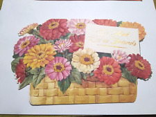 VTG AMERICAN GREETINGS EMBOSSED Basket Of FLOWERS HAPPY THANKSGIVING CARD  picture