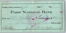 Foss Territorial Oklahoma 1905 First National Bank Check Very Scarce picture