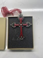 New Kirkland's Home Decorative Enameled Red Cross w/ Crystals & Pearl Finish picture