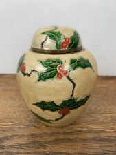 Christmas Holly Cloisonne Lidded Ginger Jar 5 Inches tall picture