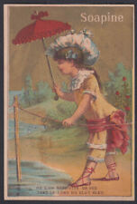 Kendall Soapine Soap trade card Providence 1880s seaside girl with parasol picture