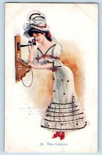 Gun Artist Signed Postcard Pretty Woman Telephone Miss Chicago c1905 Antique picture