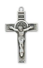 Elegant Sterling Silver St Benedict Crucifix Features 18in Long Chain picture