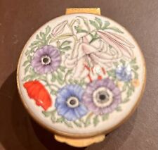 Royal Worcestershire English Hand painted Round Enamel Box Summer Flowers in BOX picture