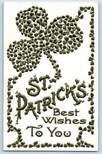 St. Patrick's Day Postcard Best Wishes Shamrocks Embossed c1910's Antique picture