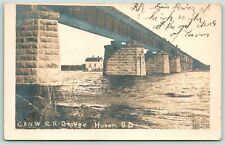 Huron South Dakota~C&NW Railroad Bridge~Farm House in High Water~1907 RPPC picture
