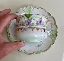 Gorgeous Vintage Fine Porcelain Gold & Purple Floral Scalloped Cup & Saucer picture