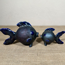 Beth Stephens Studio Art Pottery Blow Fish Figurines SET OF 2 Iridescent Glaze picture