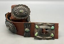 Circa 1940s Natural Turquoise And Sterling Silver Statement Concho Belt picture