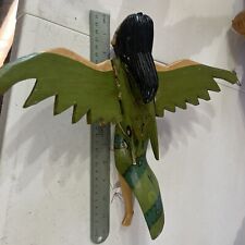 Flying Winged Dewi Sri Goddess Mobile Spirit Chaser Carved Wood Bali art Green picture