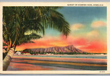 Hawaii Vintage Postcard of Sunset on Diamond Head Honolulu HI 1941 Linen posted picture