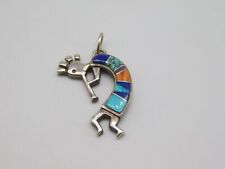 NATIVE AMERICAN INDIAN STERLING SILVER INLAY STONE KOKOPELLI DANCER PENDANT picture
