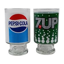 Vintage Pepsi & 7up Large Footed 32 Ounce Drinking Tumbler Glasses Pedestal Cup. picture