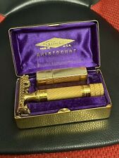 GOLD FEVER 1936 Gillette Aristocrat De Luxe Safety Razor w/ Case and Blade Bank picture