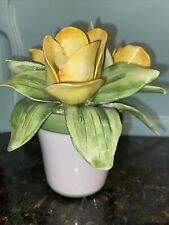 Jeanne Reed's Italy White Flower Pot With Yellow Flowers With Green Leaves 6” picture