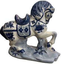 Vintage Blue & White Hand Painted Porcelain Show Horse Statue picture
