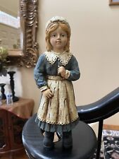 Pilgrim Colonial Stone Wood Resin Carved Girl Figurine 11” Thanksgiving Vintage picture