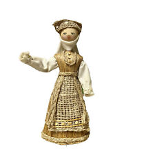 Traditional Vintage Minsk Belarus Russia Russian Flax Corn Husk Wood Doll 7.5” picture
