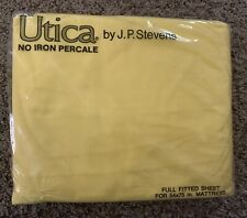 Utica Full Fitted Sheet Yellow No Iron Percale Vintage Cotton Polyester USA Made picture
