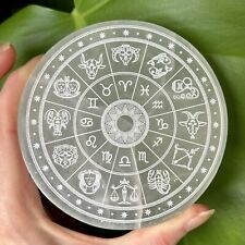 NEW Fractalista PURE SELENITE “ZODIAC WHEEL” ROUND 3.8” Charging/Cleansing Disc picture