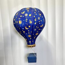 Vtg 1983 Schlegel Hot Air Balloon A Tics Art Decor Sun Moon Stars Navy Blue Gold picture