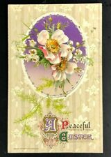 BEAUTIFUL Antique Peaceful EASTER Postcard Vintage Embossed Floral 1910's Old  picture