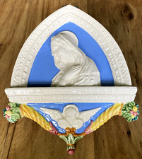 Vintage MajolicaMadonna & Angel Plaque  Triangular Arch Della Robbia Style Italy picture