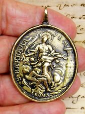 ANTIQUE 18TH CENTURY ST. BARBARA CATHOLIC THE IMMACULATE CONCEPTION BRONZE MEDAL picture
