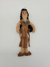 Vintage Ornament Native American Indian Girl Doll Felt Fabric picture