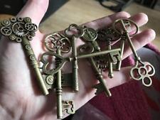 9pcs Keys BIG Large Antique Vintage old Brass Skeleton Lot for DIY Making Lock picture