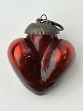 Vintage German Kugel Christmas Red Heart Glass Ornament Bronze Top picture