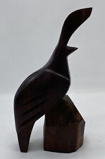 Dark Wooden Bird Figurine Hardwood Hand Carved 8.5 inch picture