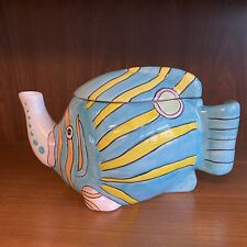 Handcrafted Tropical Fish Teapot Multicolor Blue Orange Yellow Pink 9.5x5.5” picture