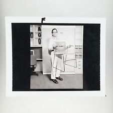 Office Worker Holding Chair Photo 1990s Vintage Strange Candid Man Shelves D1927 picture