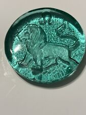 Vtg Mid Century Blenko Green Art Glass Paperweight Leo Lion Zodiac picture