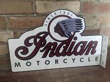 VINTAGE FLANGED INDIAN MOTORCYCLE PORCELAIN DOUBLE-SIDED CHIEF SIGN 12